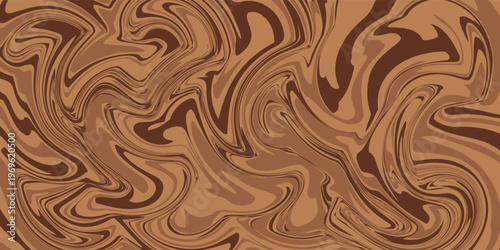 Abstract brown psychedelic waves print background. 1970s trippy seamless pattern. Marble acrylic swirl pattern. Coffee or chocolate liquid texture.