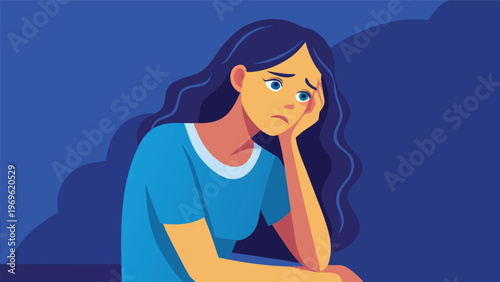 Woman sits alone with a sad expression, showing feelings of worry and despair in a dark setting during evening hours