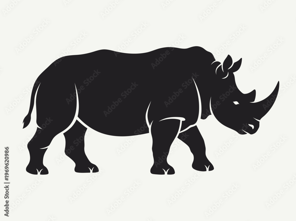 Fototapeta premium Black Rhinoceros Silhouette Vector Isolated on Transparent Background