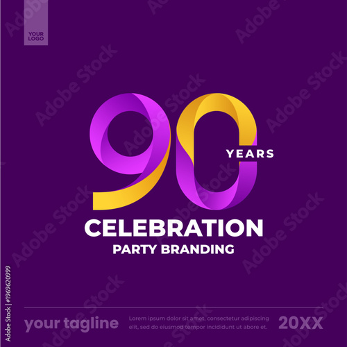 90 years celebration party branding purple gradient social media template