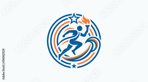 Athlete Running With Torch In Circular Logo Design