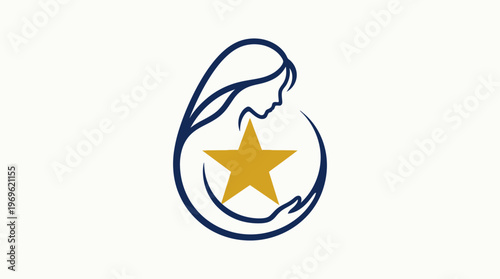 Woman Embracing Golden Star Symbol