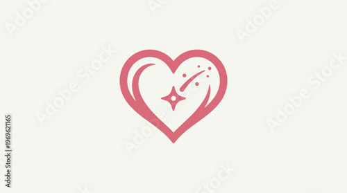 Stylized Pink Heart with Sparkles and Star Icon Cosmetic Beauty Love Concept