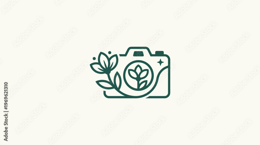 Obraz premium Nature Photography Logo Camera and Floral Elements