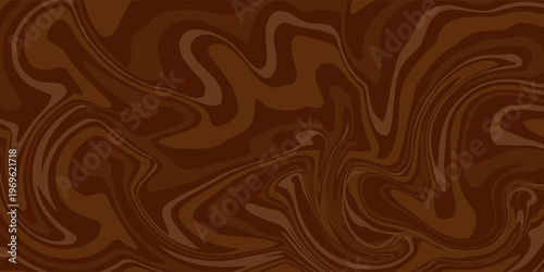 Abstract brown psychedelic waves print background. 1970s trippy seamless pattern. Marble acrylic swirl pattern. Coffee or chocolate liquid texture.