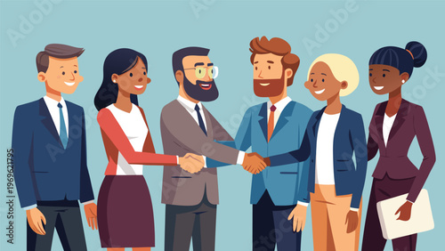 Business team shakes hands during a meeting in a modern office setting in the afternoon