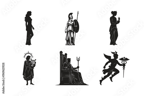 Ancient greek mythology figures silhouette set bundle.
