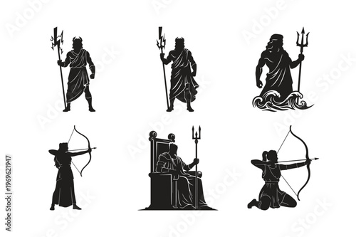 Ancient greek mythology figures silhouette set bundle.