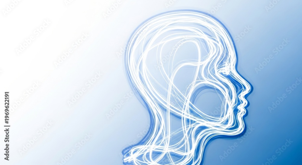 Obraz premium Abstract human profile made of glowing light fibers representing neural pathways and cognitive technology concepts