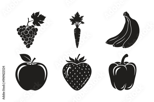 Berry and veggie silhouette set bundle for kitchen design set bundle.