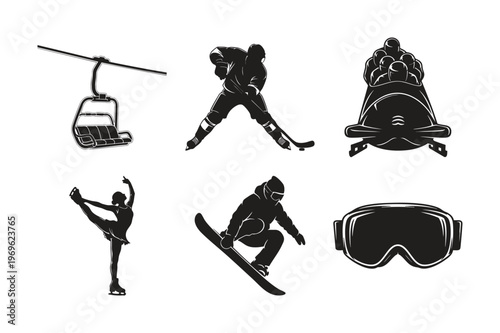 Winter sports silhouette set bundle with various athletic activities.
