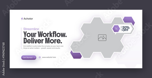 Tech SaaS Workflow Discount Web Banner Facebook Cover Template