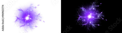 Bild auf Leinwand PNG image of Vibrant purple electrical energy discharge radiating powerful light