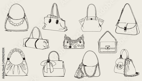 Hand Drawn Handbag Collection Fashion Sketch Set