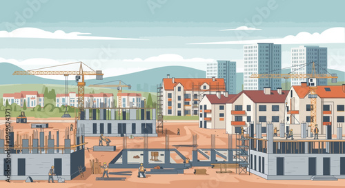 Construction Site with Buildings Under Development.