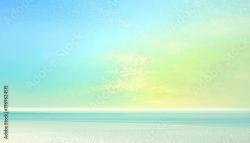 밝고 화사한 파스텔 톤의 푸른 하늘과 에메랄드 빛 바다가 만나는 수평선을 담은 몽환적이고 평화로운 분위기의 추상적인 자연 배경 이미지로 부드러운 햇살과 청량한 색감이 조화를 이루어 희망찬 느낌을 줍니다.