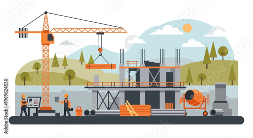 Construction Site with Crane and Building Under Development 3.