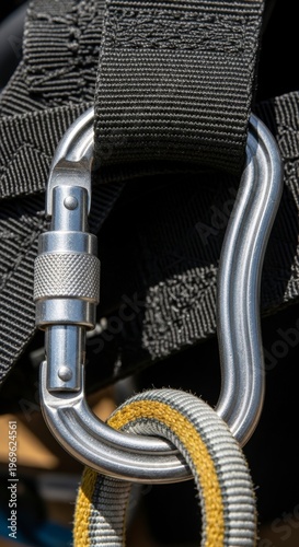 Close-up of carabiner clip detail.