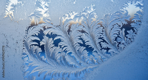Frosted Window with Intricate Ice Crystal Patterns