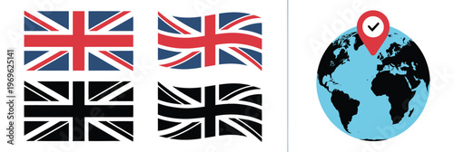 Great Britain Flag and Map Pin – United Kingdom Location Icon