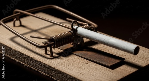 Close-up of classic metal mousetrap.