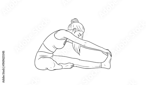 Thin line seated yoga stretch woman vector illustration for fitness and wellness design