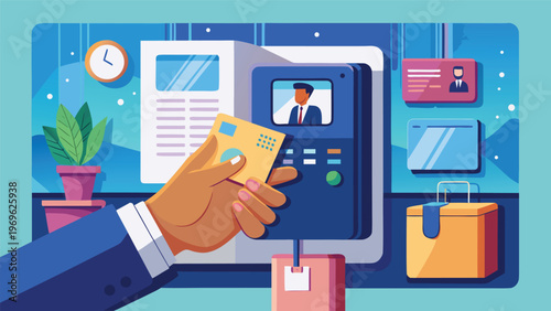 Person using a card to gain access at a modern security entrance during daytime with technology in the background