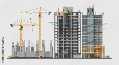Construction Site with Cranes and Buildings Under Development 9.