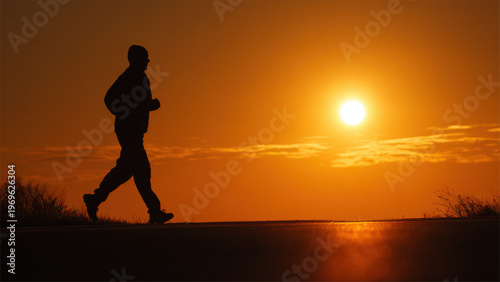 Silhouette Runner Jogging At Sunset With Fitness Lifestyle And Outdoor Exercise Concept