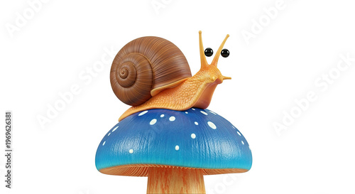 Cartoon Snail on a Blue Mushroom