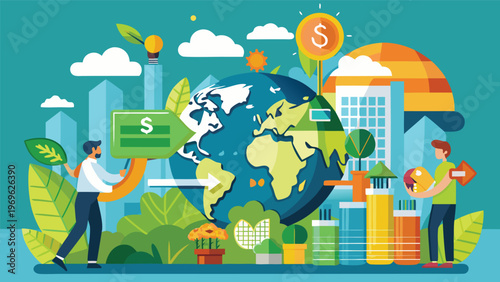 Global financial growth and sustainable development with business people in a city environment