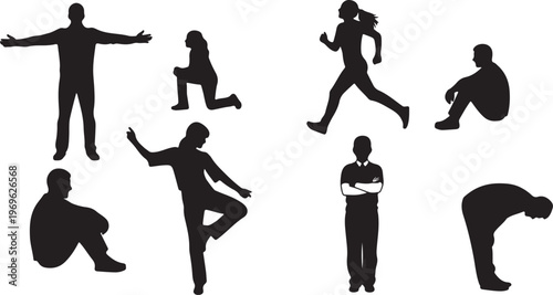 Woman and man running on the road. Modern sports illustration on blue background. Easy to use and edit.