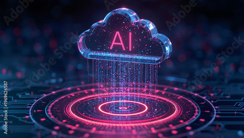 Cloud and edge computing technology data transfer concept. A large cloud icon is in the center, Ai Brain Cloud Big data, network, Science and futuristic ai cloud background concept.
