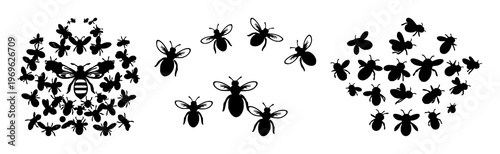 Bee cluster set with solid black icon on white background featuring bees, swarm, intelligence with icon design and vector illustration