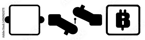 Blockchain link set with secure block icon featuring cryptocurrency, decentralized, network with data and internet connection