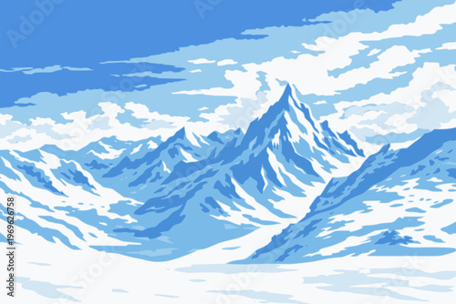 beautiful winter scenery cold mountain nature view landscape background flat color vector illustration template design