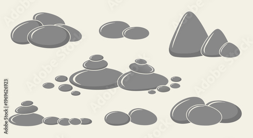 Peaceful zen vector illustration of balanced gray stones arranged on cream background for mindfulness