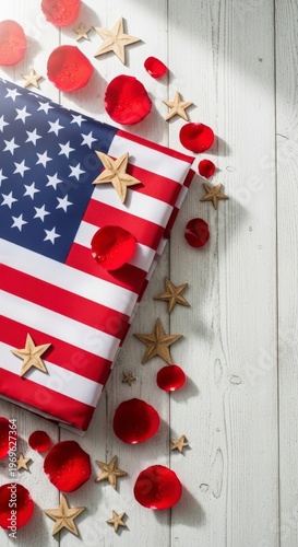American Flag with Red Roses Stars.