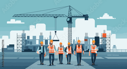 Construction Workers Standing Together on Site.