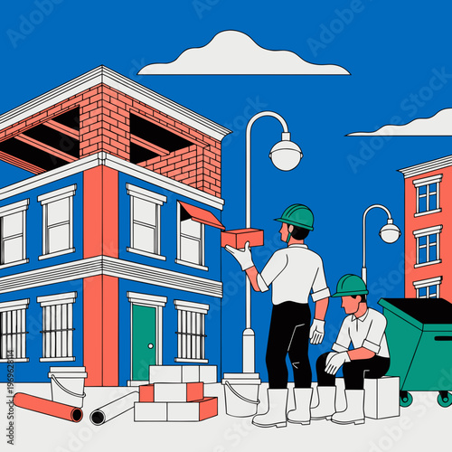 construction worker in front of building