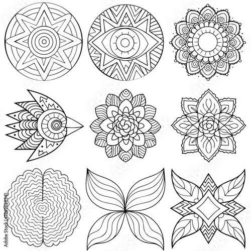 set of floral elements