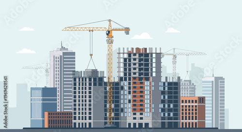 Modern Cityscape Under Construction with Cranes and Buildings 2.