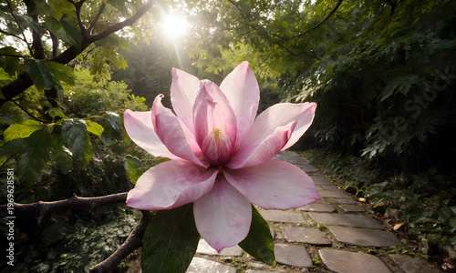 Wallpaper Mural Magnolia blossom in sunlight with green foliage in a serene garden   Torontodigital.ca