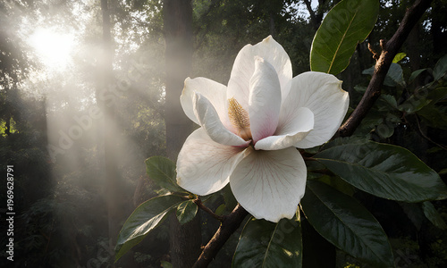 Wallpaper Mural White magnolia blossom with sunlight breaking through the trees   Torontodigital.ca