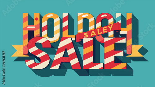 Sign showing a sale with colorful letters and striped design in a simple format for a retail promotion in a store space