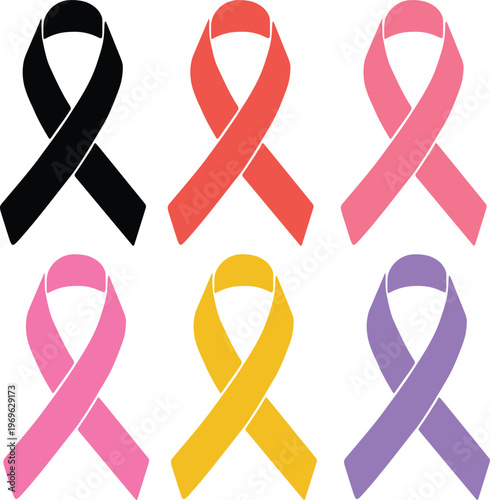 Assorted awareness ribbons representing various health and social causes