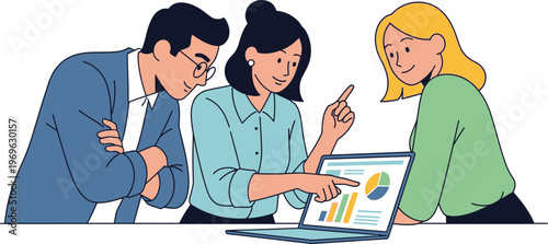 Team Collaboration Meeting Analyzing Data on Laptop Screen