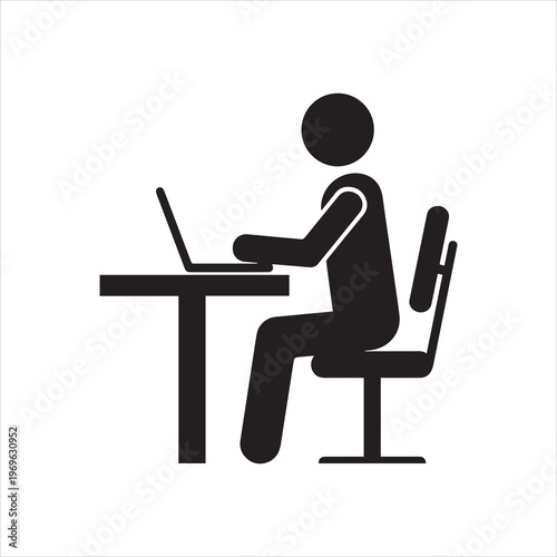 Person working on laptop at desk icon