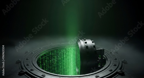 Green light emerging from metal hatch.