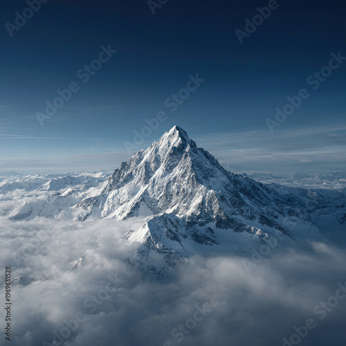 Snow-Covered Mountain Peak Above Clouds